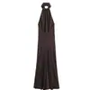 Vestido de seda cetim com gola halter estilo europeu e americano transfronteiriço