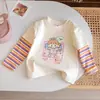 Camiseta de Algodón de Manga Larga para Niña Otoño Dibujo Animado Superior Pequeña y Mediana para Niños Primavera y Otoño Camisa Base Rayada de Costura para Bebé Mujer 3