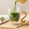 Caneca de Água Criativa de Gato de Desenho Animado para Uso Doméstico, Caneca de Café para Café da Manhã, Copo de Vidro com Camada Dupla Isolado Resistente a Altas Temperaturas