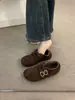 Zapatos para Mujer Estilo Birkenstock Mary Jane de Fieltro Color Cacao Boca Profunda 2025 Nuevos Zapatos de Algodón Peludo para Otoño e Invierno Zapatos Calientes Peludos