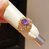 Anillo abierto ovalado de circón bañado en oro real de 18 quilates, anillo de dedo índice de estilo palaciego lujoso, joyería de alta gama de nicho