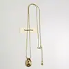 Colar Longo Vintage Irregular Polido Artificial Dourado de Luxo Leve para Mulheres, Corrente de Suéter Longa com Pingente de Concha de Nicho High-End