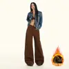 Pantalones Vaqueros Rectos Sueltos Adelgazantes de Pierna Ancha para Mujer, Gruesos, Forrados de Polar, Populares, Estilo Melange, Cálidos para Otoño e Invierno, Estilo Americano