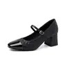 Diseño color block inspirado en Chanel ~ Zapatos de tacón alto cuadrados elegantes y robustos para mujer petite, zapatos Mary Jane de moda poco profundos para otoño 2026