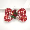 Pinza para el pelo con lazo de terciopelo rojo navideño, set de tocado con campana y borla de dibujos animados lindos de Papá Noel para niños