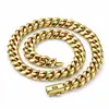 Collar transfronterizo de acero inoxidable grabado para goteo de aceite, cadena cubana de oro de 14 quilates encriptada con cierre de resorte, cadena de acero de titanio, disponible para entrega inmediata