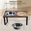 Estante para Comedero de Mascotas Combinación Hierro-Madera Doble Tazón Alto Protección Cervical Gato Estante para Tazón Madera Perro Gato Cuenco para Beber Agua Alimentación