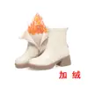 Botines Franceses para Mujer, Botines Sencillos de Primavera y Otoño, Botines Nuevos, Botas de Mujer con Tacón Grueso, Botines Color Crema, Zapatos de Piel Gamuza Plus para Otoño e Invierno