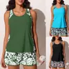 Biquíni Tankini Duas Peças Dividido Europeu e Americano 2027 Tamanho Plus Moda Praia Feminina Shorts Estampado Tankini