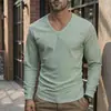 Comercio exterior transfronterizo primavera y verano nuevo para hombre algodón lino color liso cuello en V casual retro holgado manga larga camiseta camisa top