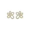 Brincos de Flor com Zircônia em Prata Banhada a Ouro Real 18K Brincos de Nicho de Luxo Compactos para Mulheres