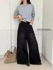 Su Xinlan/YOUMO Moda Otoñal Chic Commuting Patrón Ojo de Gato Holgados Adelgazantes Jeans de Pierna Ancha 72585-1