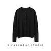 Cardigã de lã 100% fiada fina fio Yangzi, gola redonda, para mulheres, adequado para primavera e outono, para usar em camadas, manga longa, jaqueta simples para mulheres petite, cinza
