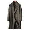 Casaco de Lã Oversized Masculino com Design de Botões Duplos, 100% Lã, Adequado para Outono e Inverno, Casaco Trench de Lã Dupla Face, Roupa de Exterior Casual