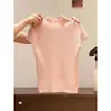 Blusa de Tricô Branca Gola Alta Curta Estilo Francês para Mulheres, Design Primavera 2026, Camisa Básica Canelada Slim-Fit
