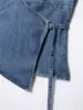 Camisola de Mezclilla sin Mangas de Moda para Mujer, Espalda Descubierta con Lazos Laterales, Camisa Casual Ajustada, Ropa con Cordón Rojo para Solidez del Color