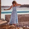 2025 Ropa de Verano Europea y Americana Transfronteriza para Mujer Amazon Casual para Ir al Trabajo Sin Mangas Vestido Largo de Tirantes Estampado de Chica Caliente