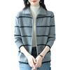 Cárdigan de Punto Rayado con Doble Cremallera Estilo Coreano Transfronterizo para Mujer Otoño e Invierno Suéter Holgado Talla Grande Top Elegante
