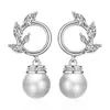 Pendientes de Botón Estilo Europeo Copo de Nieve Circonita Perla Pendiente Sin Níquel Pendiente de Circonita Estilo Coreano Novia Accesorios para Vestido de Boda Mujeres