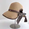 Sombrero de Pescador con Abertura Estilo Bosque Retro para Mujer Verano Protección Solar Sombrero de Paja Borde Recortado a Cuadros Cinta Flotante Lazo Sombrero de Princesa Moderno