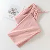 Venta al por mayor Envío directo Primavera Verano Algodón Lino Ropa de casa para mujer Cintura elástica Pierna ancha Pantalones cortos Casual Cómodo Pijama para el hogar