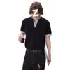 Moda Verão Masculina Estilo Americano Streetwear Camiseta de Manga Curta com Decote em V Falsa de Duas Peças para Homens Adolescentes Versátil Cor Sólida Casual