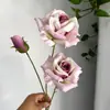 Rosa artificial en colores otoñales, estilo vintage europeo, tallo único con 3 cabezas, rosa copo de nieve de seda artificial