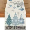 Camino de mesa navideño nuevo transfronterizo de Amazon, directo del fabricante, camino de mesa y mantel con estampado de árbol de Navidad de invierno y copo de nieve