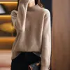 Suéter de Color Sólido para Mujer de Cuello Alto Medio 2024 Nuevo Otoño e Invierno Moda Femenina Versátil Grueso Prendas de Abrigo Suelto Tejido Superior