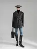 Nuevo Estilo Otoño e Invierno 2025 Hombro Drapeado de Alta Gama Espiga Sarga Lana Abrigo Retro Cuello de Traje Abrigo de Lana para Mujer