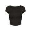 Encantador Look Adelgazante de Cintura Pequeña Tejido de Seda de Hielo Manga Corta para Mujer Cintura Pellizcada Dobladillo Curvo Deseo Puro Top Corto Ajustado