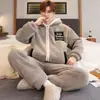 Pijama para Hombre Otoño e Invierno Coral Fleece Se Puede Usar Afuera Cálido Cremallera Conjunto de Ropa para el Hogar Talla Grande Engrosado Manga Larga Cardigan