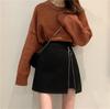 Saia Curta Preta Versátil de Zíper Linha A Plus Size Saia de Outono Inverno Plus Size Feminina Cintura Alta Efeito Emagrecedor Quadril Saia One Step