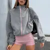 Sudadera Casual de Corte Holgado con Cuello Alto para Mujer con Cremallera de Color Contrastante, Mangas Largas, Textura Cálida tipo Polar, Chaqueta Cardigan Casual