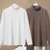 Ropa interior térmica con forro de terciopelo, engrosada y cálida, camiseta base unisex con cuello semi-alto, camiseta de manga larga de color liso, top de otoño