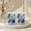 Velas cilíndricas estampadas estilo porcelana azul y blanca, creativas, para uso en el hogar, velas decorativas sin humo para bodas y cenas a la luz de las velas