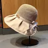 Sombrero de pescador de ala ancha para mujer, estilo coreano, combinable con todo, para viaje, protector solar, fino, con lazo