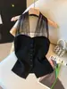 Camisola de Encaje Dulce Estilo Francés con Patchwork y Cuello Halter para Mujer, Versión Coreana de Verano, Top Corto Elegante de Corte Ajustado, Moderno