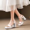 Agotado, Sin ReposiciónY620-2 Sandalias de Plataforma Cuadradas con Tacón Grueso, Puntera Abierta, Decoradas con Pedrería, Estilo Chanel