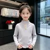 Roupa Infantil Primavera e Outono Meninas Bebê Camisa de Base com Babados Crianças Nova Roupa Íntima Camiseta de Manga Longa Gola Semi-alta Top Casual