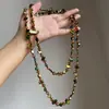 ¡Nubes de Erhai! Collar Largo Metálico con Flores en Bloques de Color, Diseño Exquisito Multi-Propósito, Cadena de Clavícula de Moda