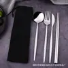 Conjunto de Faca, Garfo e Colher para Bife em Aço Inoxidável Português, Conjunto de Quatro Peças Estilo Europeu para Restaurante Hotel, Talheres Ocidentais, Presente Criativo