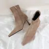 2026 Nuevo Estilo Coreano Suave Otoño Nuevo Punta Fina Tacón Delgado Botas Elásticas Tacón Alto Botas Coreanas Ajustadas Botines de Gamuza para Mujer
