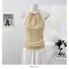 Nuevo Top de Punto de Verano Estilo Puro Deseo Hueco Halter para Mujer Delgado Temperamento Corto Versátil