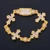 Cadena de Cuentas de Diamante Completo Europea y Americana Transfronteriza Joyería Retro Hip-Hop Mezclada con Zirconita Cúbica Cruz Pulsera para Hombre Personalización