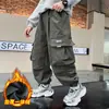 Z1345 Calça Casual de Lã Inteira para Meninos Crianças Yang Início Inverno Espessada Nova Moda para Crianças Médias e Grandes