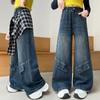 Nuevos Jeans Retro Americanos Otoño 2025 Nuevos Jeans de Cuadros con Solapa Rectos de Pierna Ancha Pantalones de Trabajo