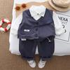 Conjunto de tres piezas de chaleco de tres botones para primavera y otoño para bebés y niños, traje de camisa estilo occidental para bebés, ropa de otoño de moda para niños, ropa para niños