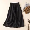 Falda midi de color liso para mujer, hecha de algodón puro, corte holgado, estilo casual, silueta favorecedora, diseño retro, de cintura alta, con cinturón de corbata, versátil para varios atuendos