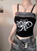 Camisole Jeans Estampada com Letras Costurada para Mulheres, Verão, Slim, Peça Externa, Design Hot Girl, Top de Contraste